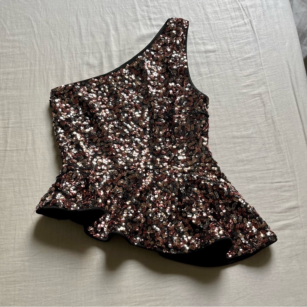 Camila Coelho sequin one shoulder cropped peplum top